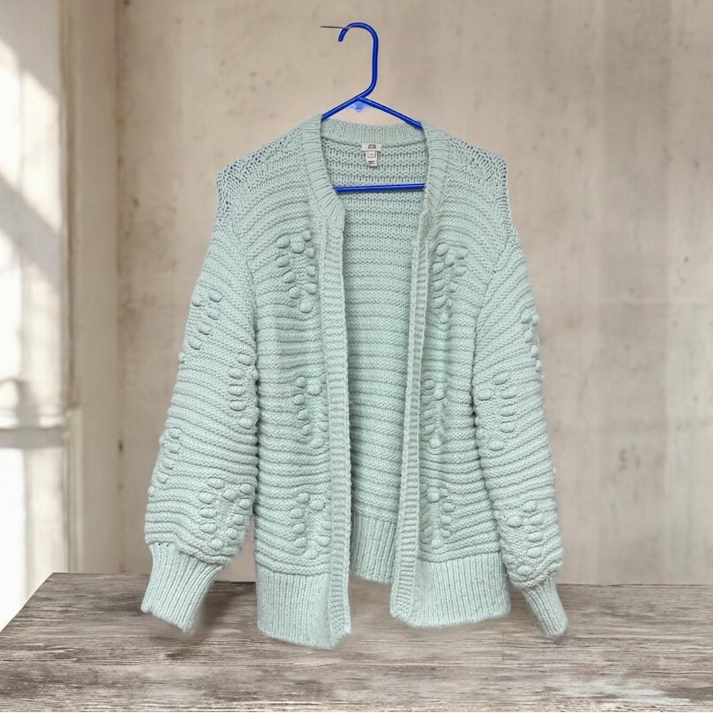 River Island Light seafoam green Textured chunky Cardigan open front size medium